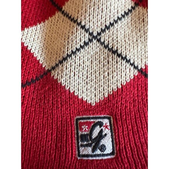 Denison Reversible Argyle Knit Beanie Red & White - Picture 4 of 6